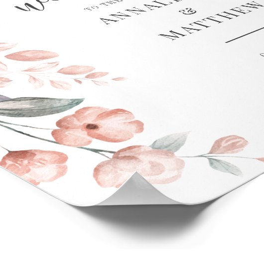 Floral Script roze Waterverf Weddenschap Welkom Poster (Hoek)