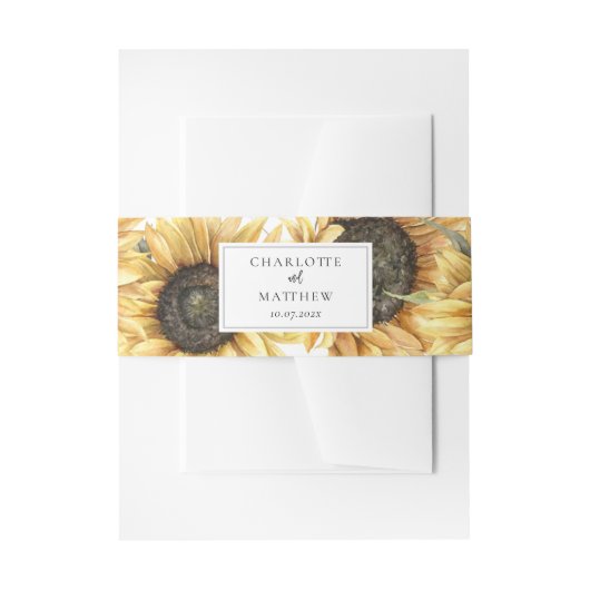 Floral Script Sunflower Botanical Wedding Uitnodigingen Wikkel (Voorkant Voorbeeld)