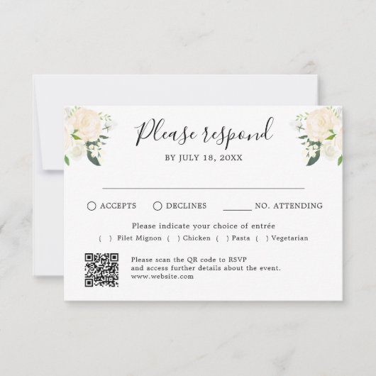 Floral Script Traditionele QR-code RSVP Kaartje (Voorkant)