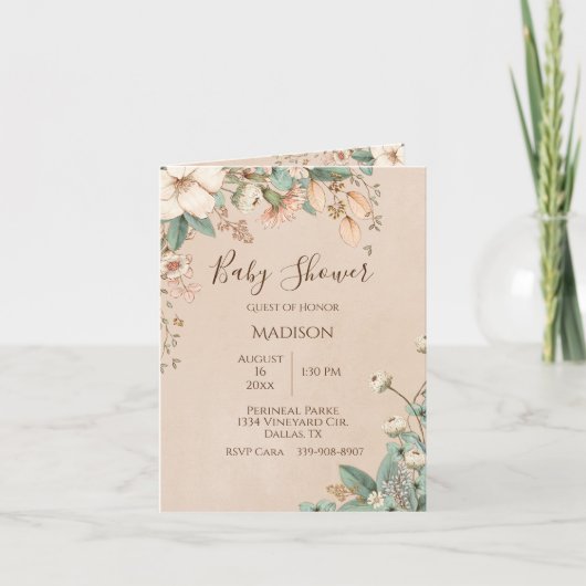  Floral Script Typografie Modern Baby shower (Voorkant)