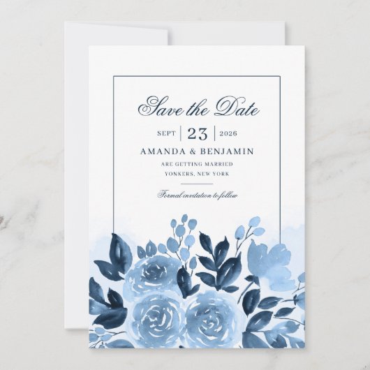 Floral Script Waterverf Bloom Rustic Wedding Save The Date (Voorkant)