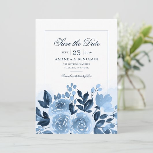 Floral Script Waterverf Bloom Rustic Wedding Save The Date (Staand voorkant)
