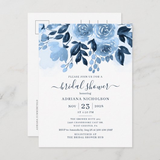 Floral Script Waterverf Botanisch Vrijgezellenfees Uitnodiging Briefkaart (Voorkant / Achterkant)