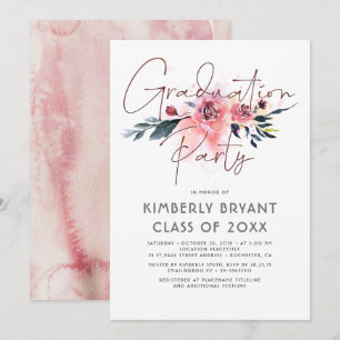 Floral Script Waterverf Elegant Graduation Party Kaart