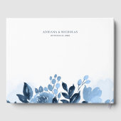 Floral Script Waterverf Navy Blue Wedding Gastenboek (Achterkant)