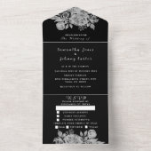 Floral Script Wedding Black and White Waterverf All In One Uitnodiging (Binnen)
