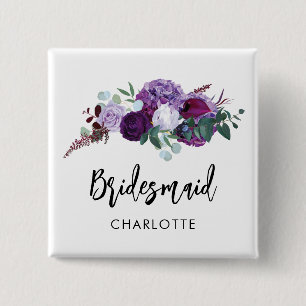 Floral Script Wedding Keepsake Custom Bruidsmeisje Vierkante Button 5,1 Cm