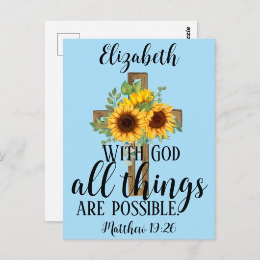 Floral Scripting Alle dingen Mogelijke zonnebloeme Briefkaart (Voorkant / Achterkant)