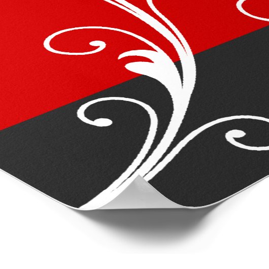 Floral scroll leaf black, rode trouwfoto poster (Hoek)