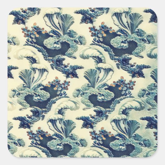 Floral Scroll Leaf Pattern Vierkante Sticker (Voorkant)