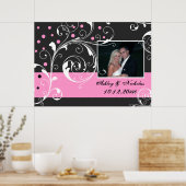 Floral scroll leaf zwarte roze trouwfoto poster (Keuken)