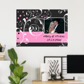 Floral scroll leaf zwarte roze trouwfoto poster (Thuiskantoor)