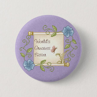 Floral Scroll Pixel Art Ronde Button 5,7 Cm