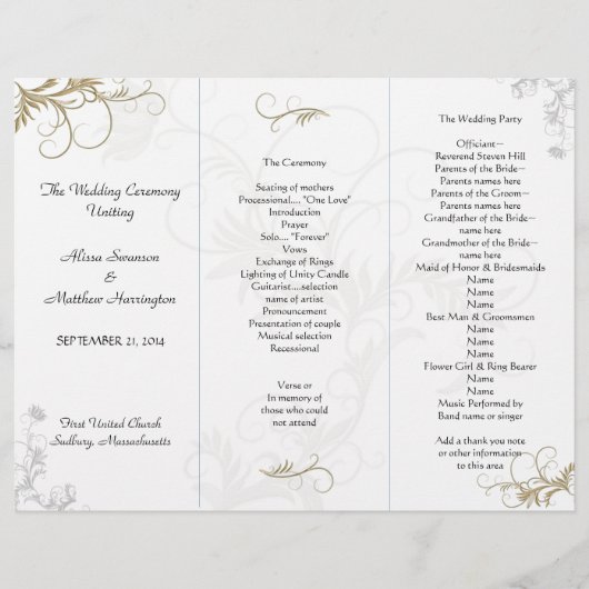 Floral Scrollwork Wedding Program Sjabloon (Voorkant)