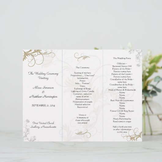 Floral Scrollwork Wedding Program Sjabloon (Staand voorkant)