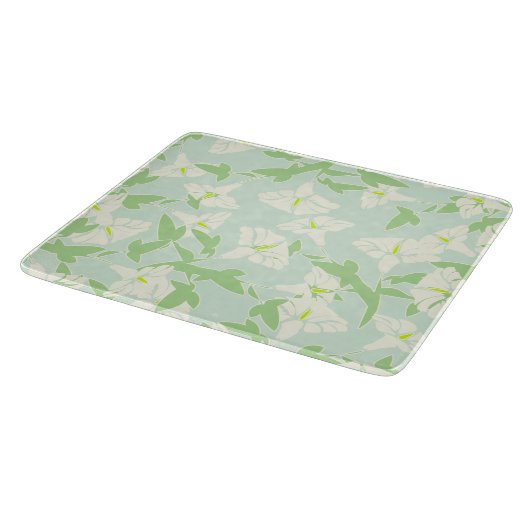 Floral Seafoam Green and White Glass Cutting Board Snijplank (Hoek)