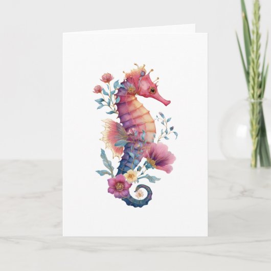 Floral Seahorse Wenskaart – Romantisch grillig Kaart (Voorkant)