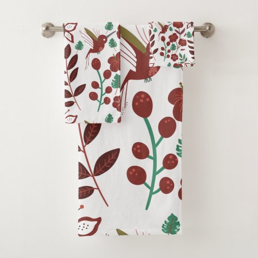 Floral seamless pattern birds and butterflies bad handdoek (Insitu)