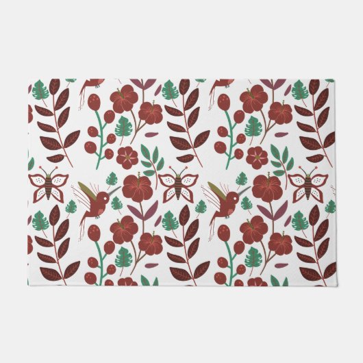 Floral seamless pattern birds and butterflies deurmat (Voorkant)