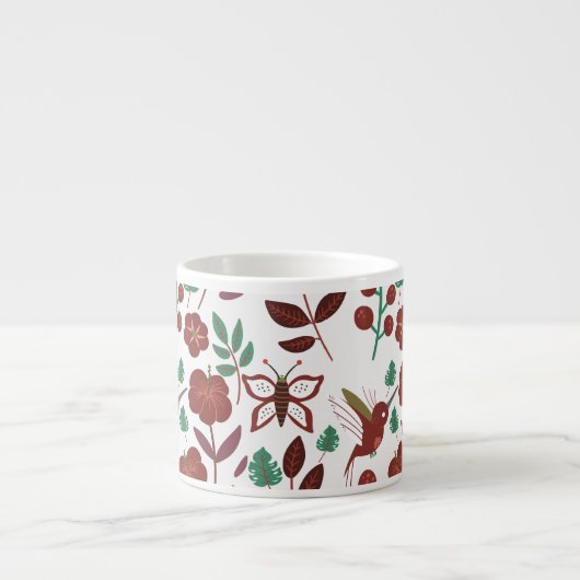 Floral seamless pattern birds and butterflies espresso kop (Voorkant)