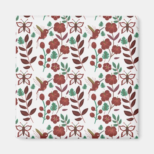 Floral seamless pattern birds and butterflies magneet (Voorkant)