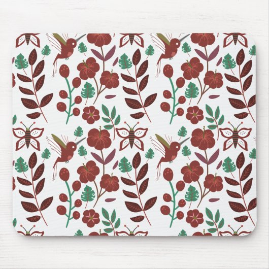 Floral seamless pattern birds and butterflies muismat (Voorkant)