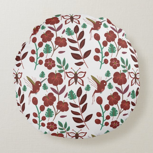Floral seamless pattern birds and butterflies rond kussen (Voorkant)