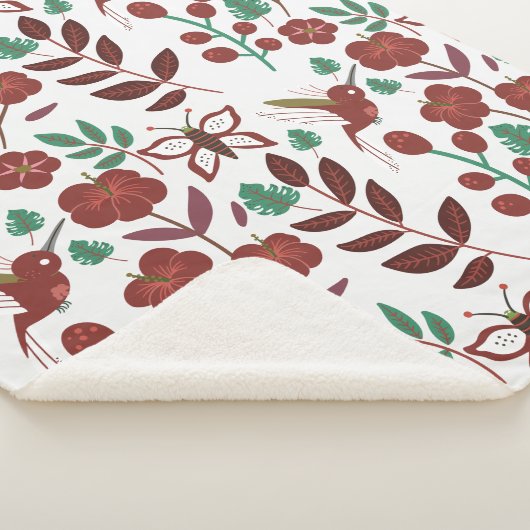 Floral seamless pattern birds and butterflies sherpa deken (3/4)