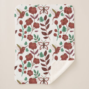 Floral seamless pattern birds and butterflies sherpa deken
