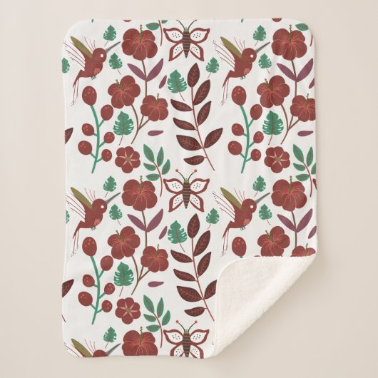 Floral seamless pattern birds and butterflies sherpa deken (Voorkant)