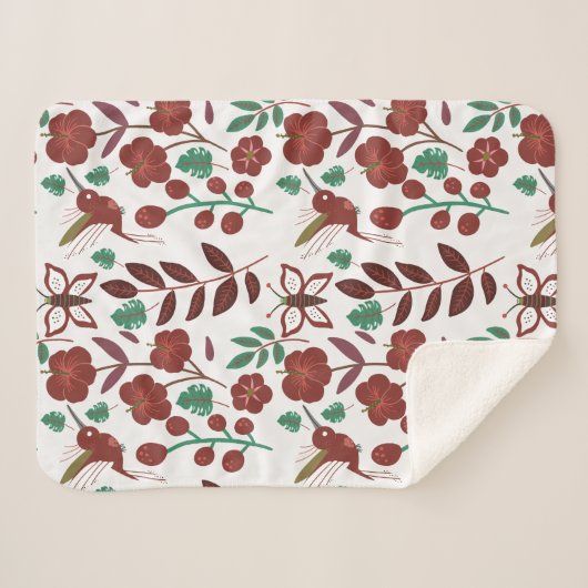 Floral seamless pattern birds and butterflies sherpa deken (Voorkant (horizontaal))