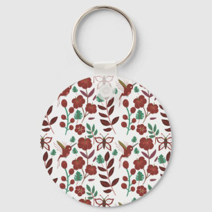 Floral seamless pattern birds and butterflies sleutelhanger