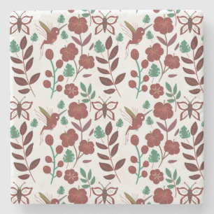 Floral seamless pattern birds and butterflies stenen onderzetter