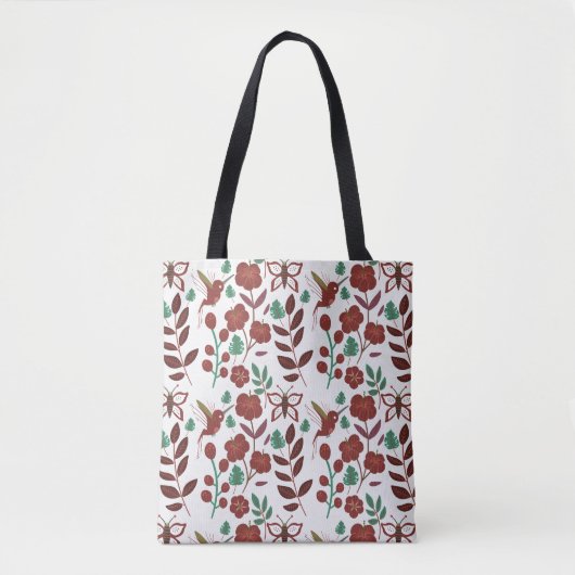Floral seamless pattern birds and butterflies tote bag (Voorkant)