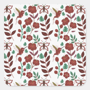 Floral seamless pattern birds and butterflies vierkante sticker