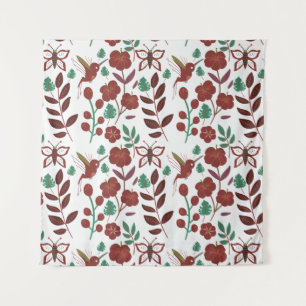 Floral seamless pattern birds and butterflies wandkleed
