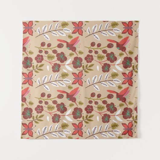 Floral seamless pattern flowers, birds, butterfly wandkleed (Voorkant (horizontaal))