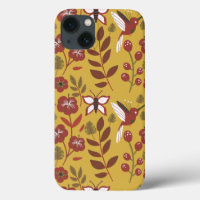 Floral seamless pattern flowers, butterfly, red