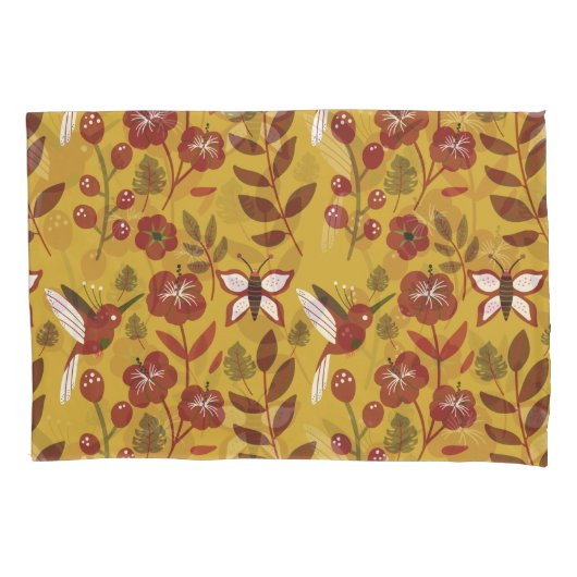 Floral seamless pattern flowers, butterfly, red kussensloop (Voorkant-Links)