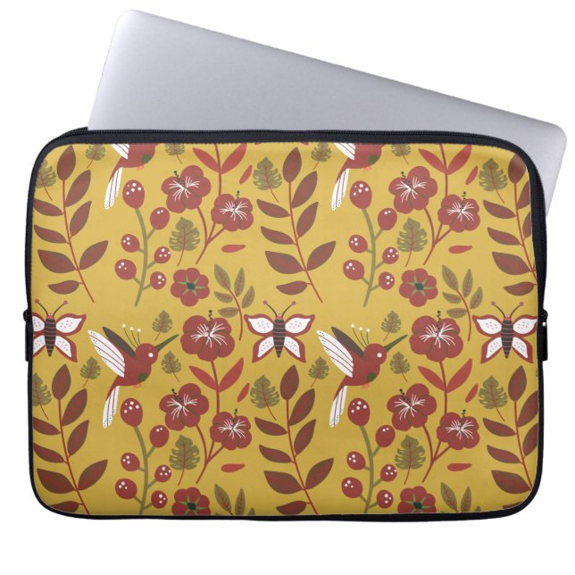 Floral seamless pattern flowers, butterfly, red laptop sleeve (Voorkant)
