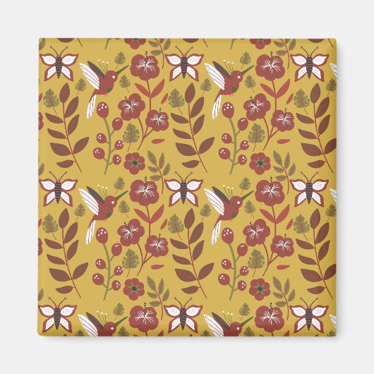 Floral seamless pattern flowers, butterfly, red magneet (Voorkant)
