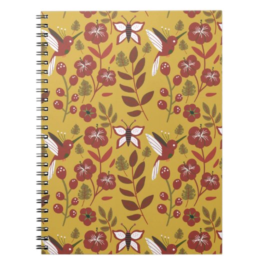 Floral seamless pattern flowers, butterfly, red notitieboek (Voorkant)