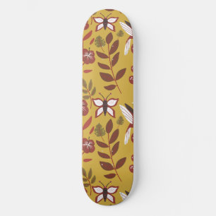 Floral seamless pattern flowers, butterfly, red persoonlijk skateboard