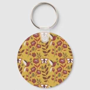 Floral seamless pattern flowers, butterfly, red sleutelhanger