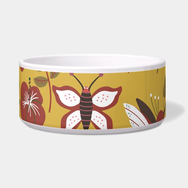 Floral seamless pattern flowers, butterfly, red voerbakje (Voorkant)