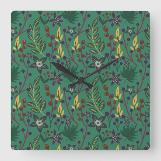Floral seamless pattern flowers green background vierkante klok (Voorkant)
