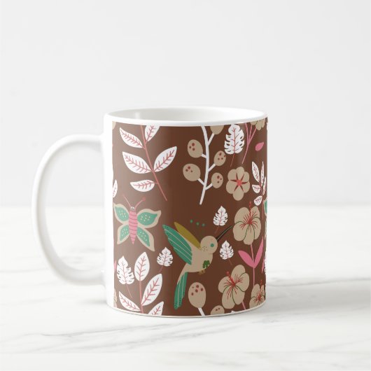 Floral seamless pattern flowers, leaves, butterfly koffiemok (Links)