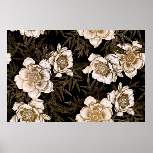 Floral seamless pattern. Garden flowers peonies an Poster