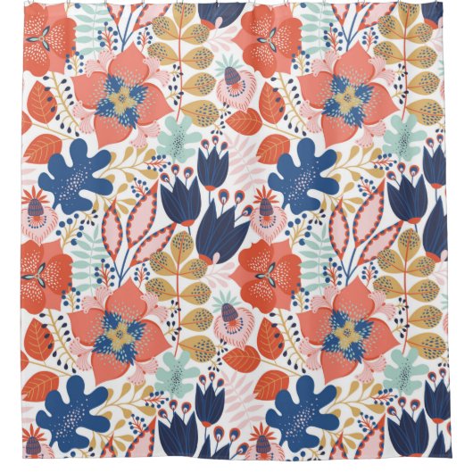 Floral seamless pattern on white. Abstract backgro Douchegordijn (Voorkant)