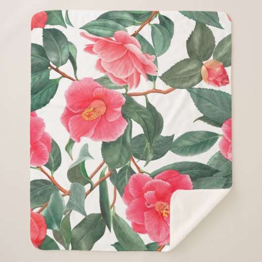 Floral seamless pattern, red camellia flowers with sherpa deken (Voorkant)